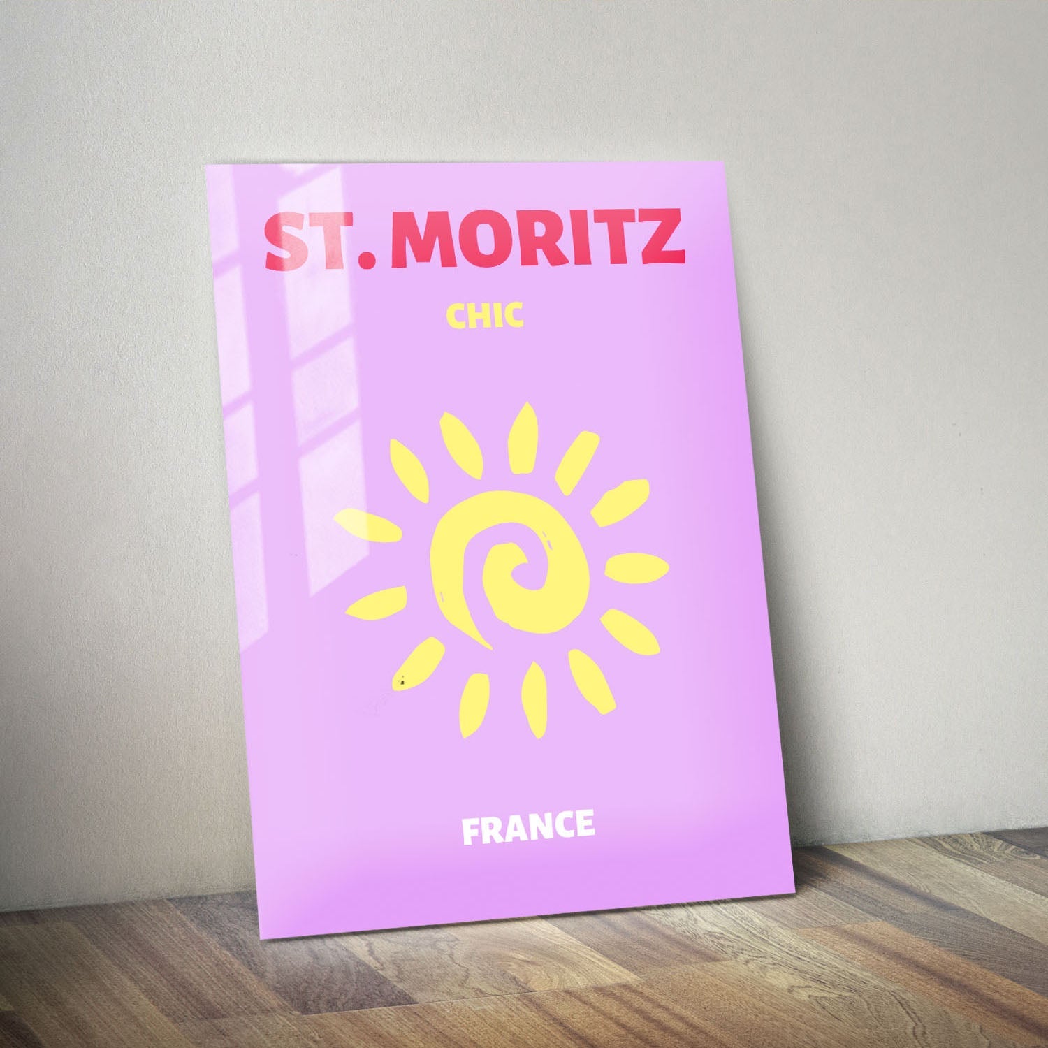 Wes Co Gallery Metal Poster St Moritz France Colorful Travel 11" x 14" Home Goods - Travel Illustrations Edge to edge Metal Art Print