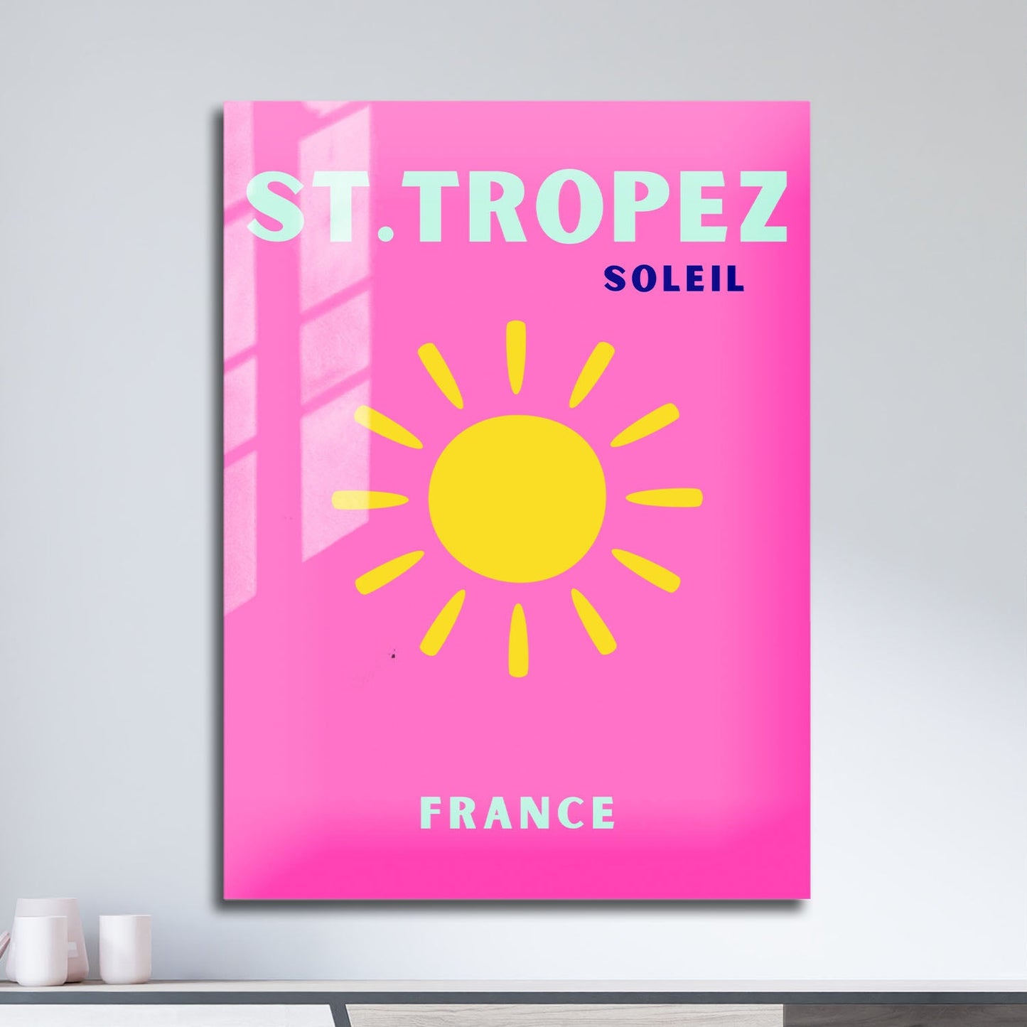 Wes Co Gallery Metal Poster St Tropez Pink France Colorful Travel 11" x 17" Home Goods - Travel Illustrations Edge to edge Metal Art Print