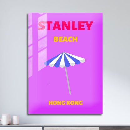 Wes Co Gallery Metal Poster Stanely Beach Hong Kong Colorful Travel 11" x 17" Home Goods - Travel Illustrations Edge to edge Metal Art Print