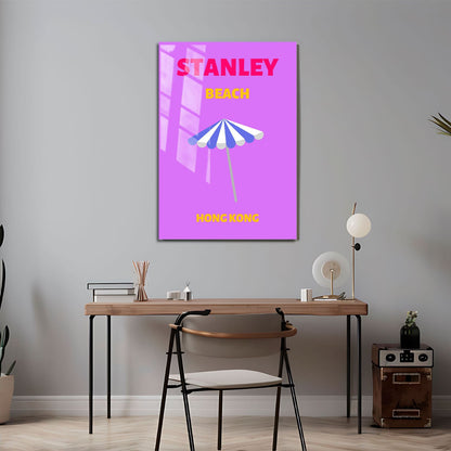 Wes Co Gallery Metal Poster Stanely Beach Hong Kong Colorful Travel 24" x 36" Home Goods - Travel Illustrations Edge to edge Metal Art Print