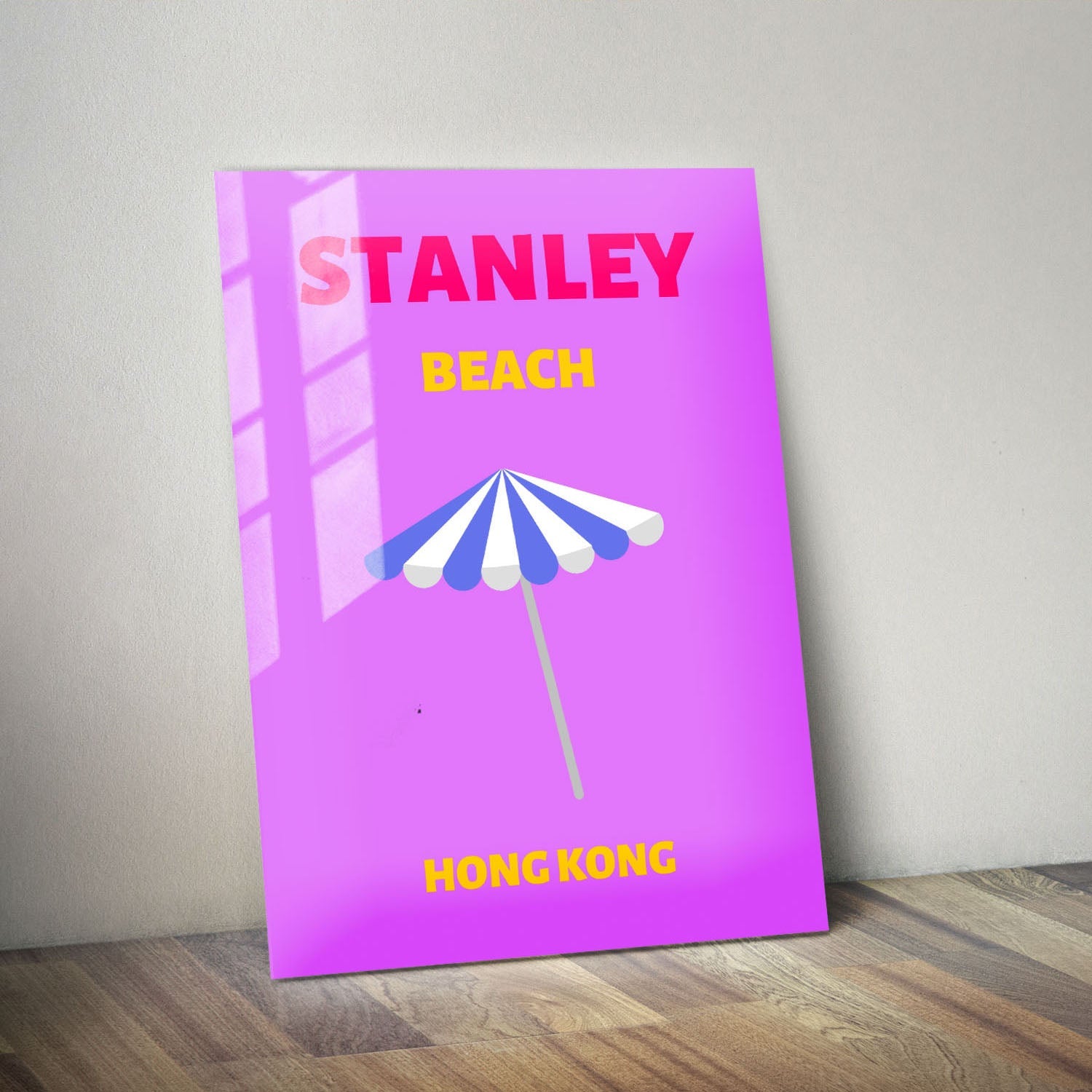 Wes Co Gallery Metal Poster Stanely Beach Hong Kong Colorful Travel 11" x 14" Home Goods - Travel Illustrations Edge to edge Metal Art Print