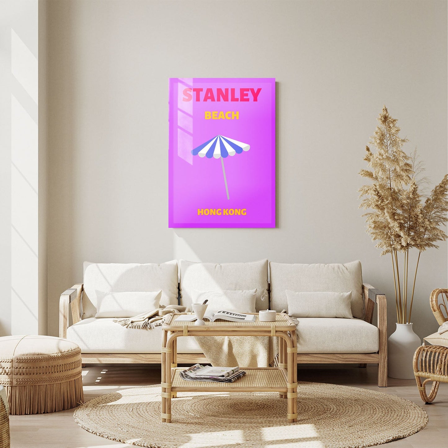 Wes Co Gallery Metal Poster Stanely Beach Hong Kong Colorful Travel 11" x 14" Home Goods - Travel Illustrations Edge to edge Metal Art Print