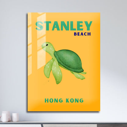 Wes Co Gallery Metal Poster Stanley Beach Turtle Hong Kong Colorful Travel 11" x 17" Home Goods - Travel Illustrations Edge to edge Metal Art Print