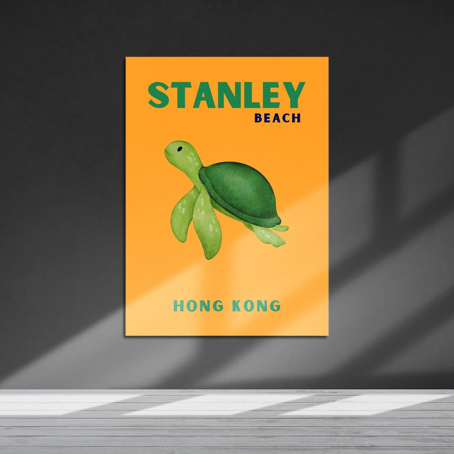 Wes Co Gallery Metal Poster Stanley Beach Turtle Hong Kong Colorful Travel 16" x 24" Home Goods - Travel Illustrations Edge to edge Metal Art Print