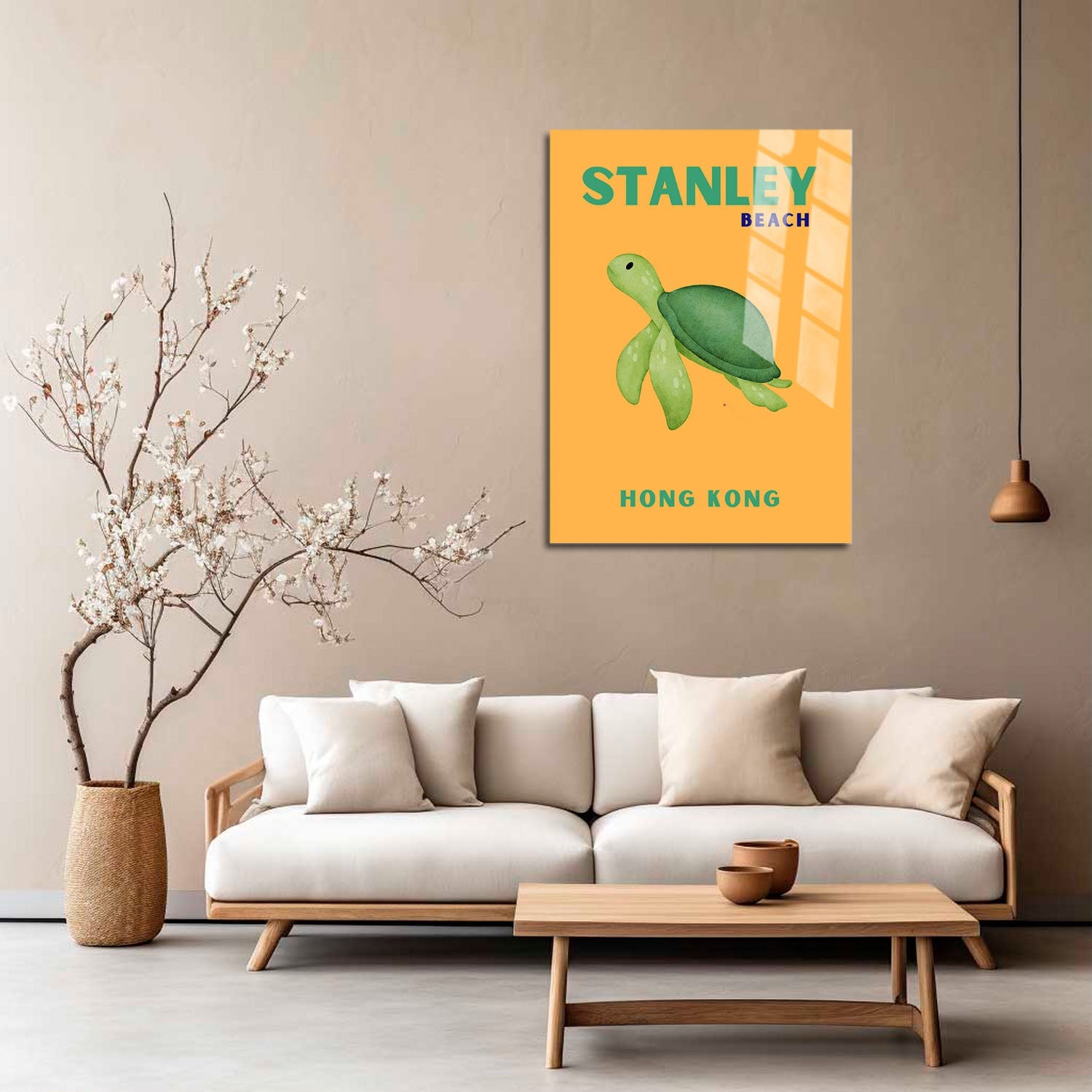 Wes Co Gallery Metal Poster Stanley Beach Turtle Hong Kong Colorful Travel 5" x 7" Home Goods - Travel Illustrations Edge to edge Metal Art Print