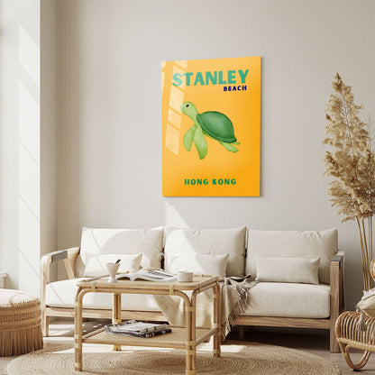 Wes Co Gallery Metal Poster Stanley Beach Turtle Hong Kong Colorful Travel 5" x 7" Home Goods - Travel Illustrations Edge to edge Metal Art Print