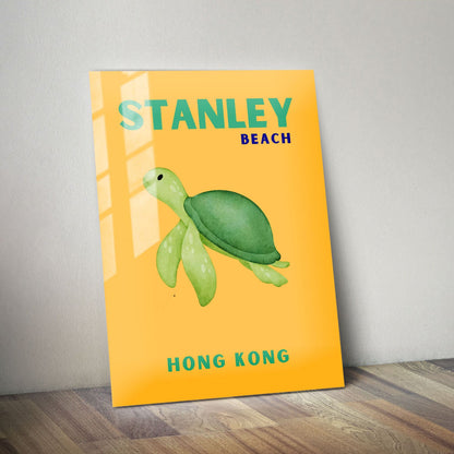 Wes Co Gallery Metal Poster Stanley Beach Turtle Hong Kong Colorful Travel 11" x 14" Home Goods - Travel Illustrations Edge to edge Metal Art Print