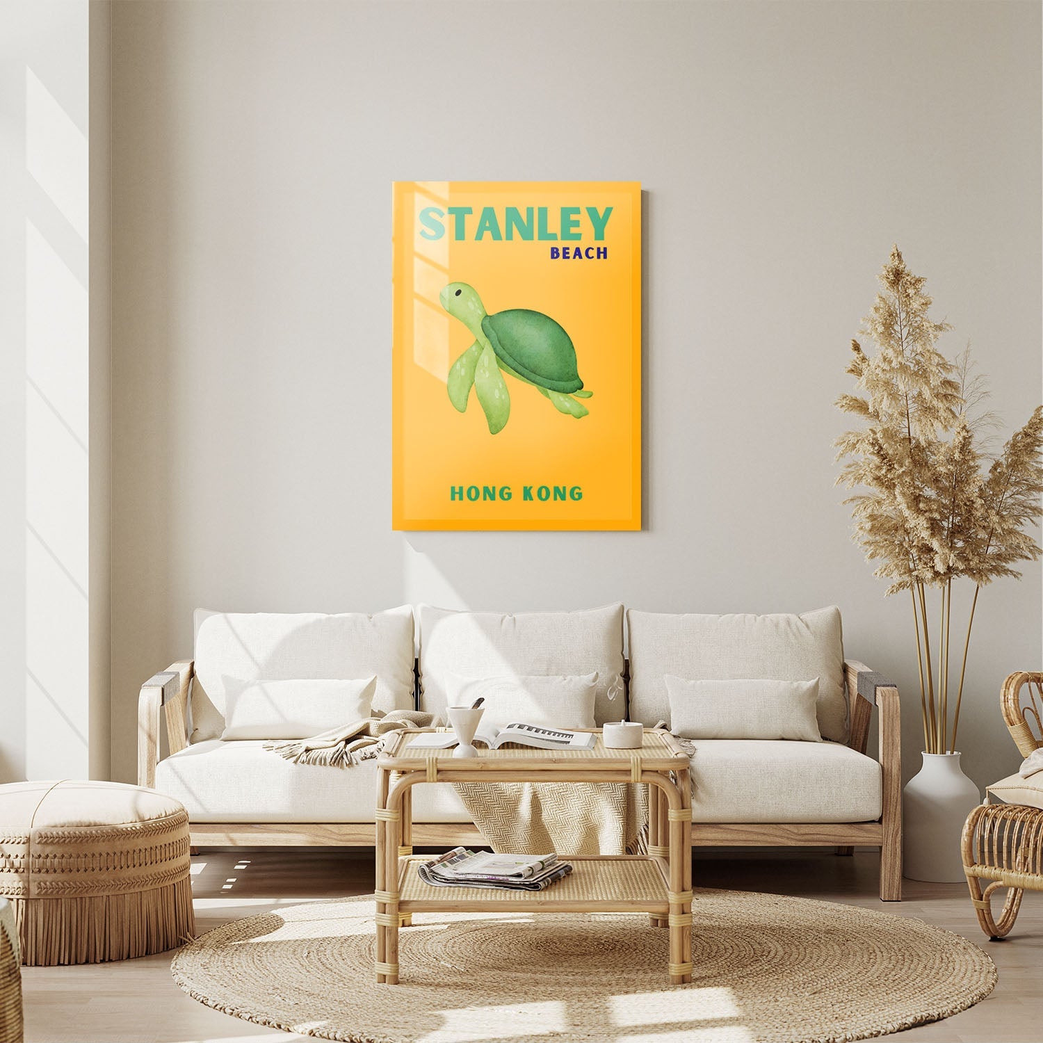 Wes Co Gallery Metal Poster Stanley Beach Turtle Hong Kong Colorful Travel 11" x 14" Home Goods - Travel Illustrations Edge to edge Metal Art Print