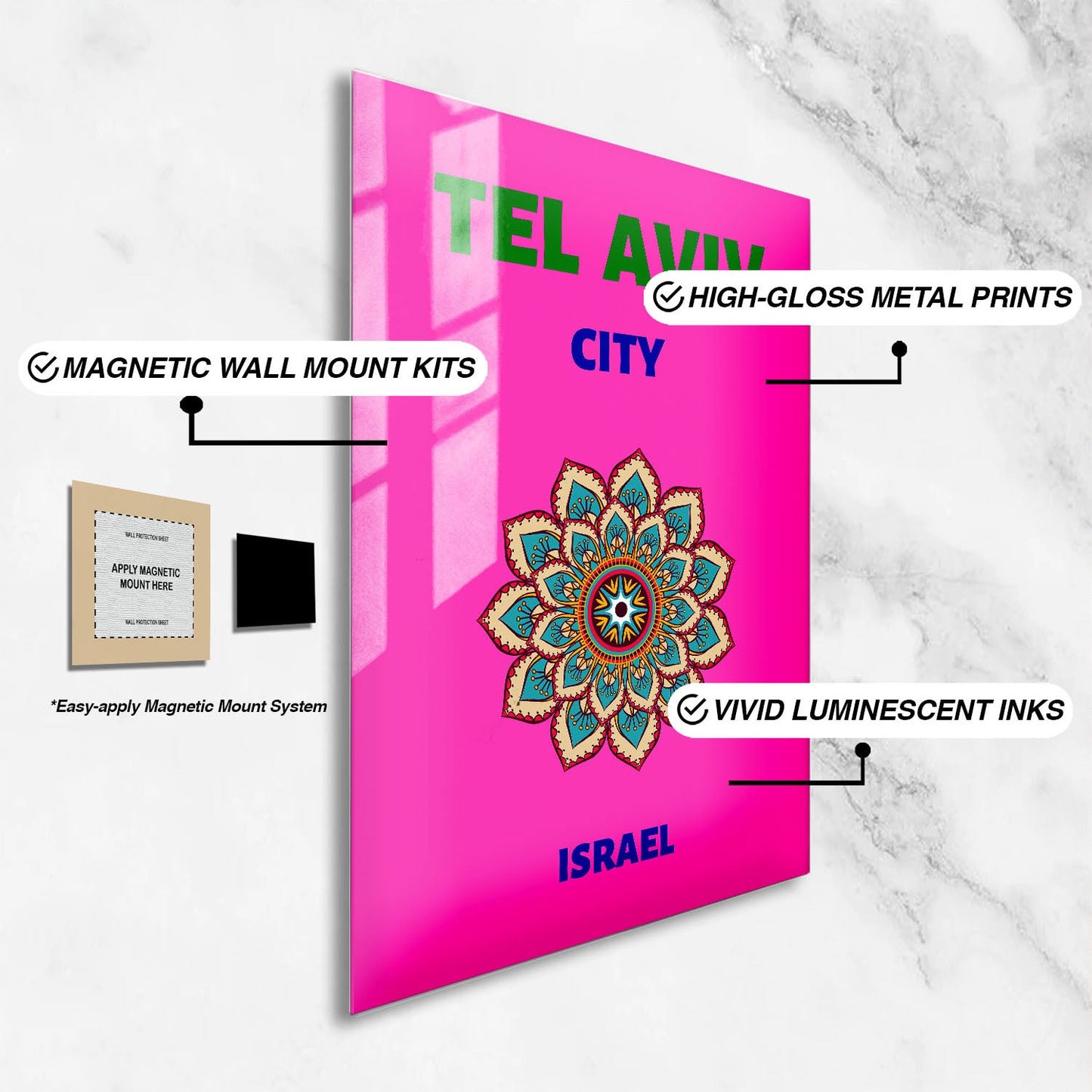 Wes Co Gallery Metal Poster Tel Aviv City Israel Colorful Travel 24" x 36" Home Goods - Travel Illustrations Edge to edge Metal Art Print