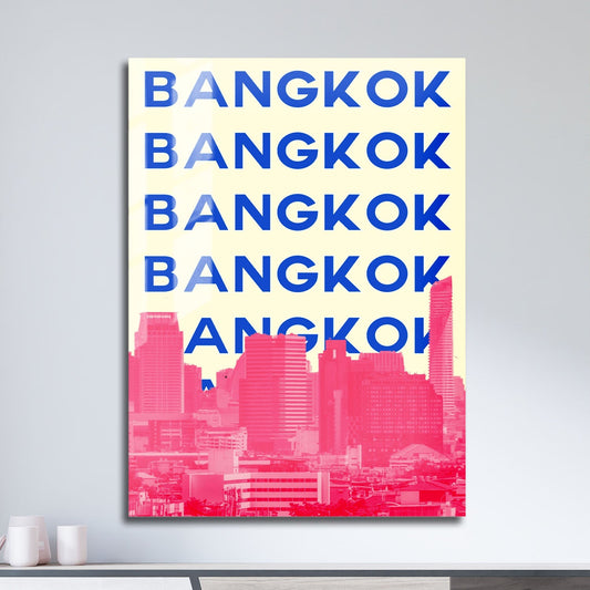 Wes Co Gallery Metal Poster Bangkok City Colorful Travel 11" x 17" Home Goods - Travel Illustrations Edge to edge Metal Art Print