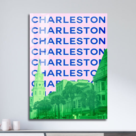 Wes Co Gallery Metal Poster Charleston City Colorful Travel 11" x 17" Home Goods - Travel Illustrations Edge to edge Metal Art Print