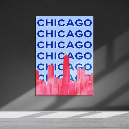 Wes Co Gallery Metal Poster Chicago City Colorful Travel 16" x 24" Home Goods - Travel Illustrations Edge to edge Metal Art Print