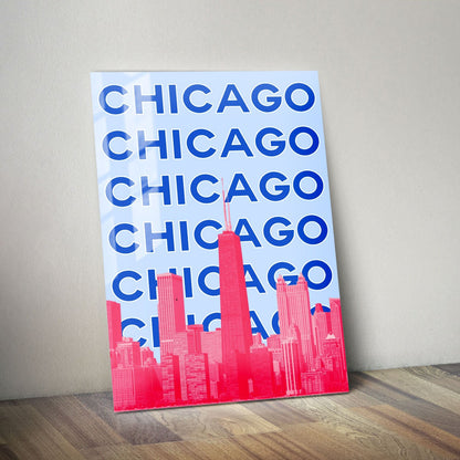 Wes Co Gallery Metal Poster Chicago City Colorful Travel 11" x 14" Home Goods - Travel Illustrations Edge to edge Metal Art Print