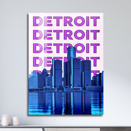 Wes Co Gallery Metal Poster Detroit City Colorful Travel 11" x 17" Home Goods - Travel Illustrations Edge to edge Metal Art Print