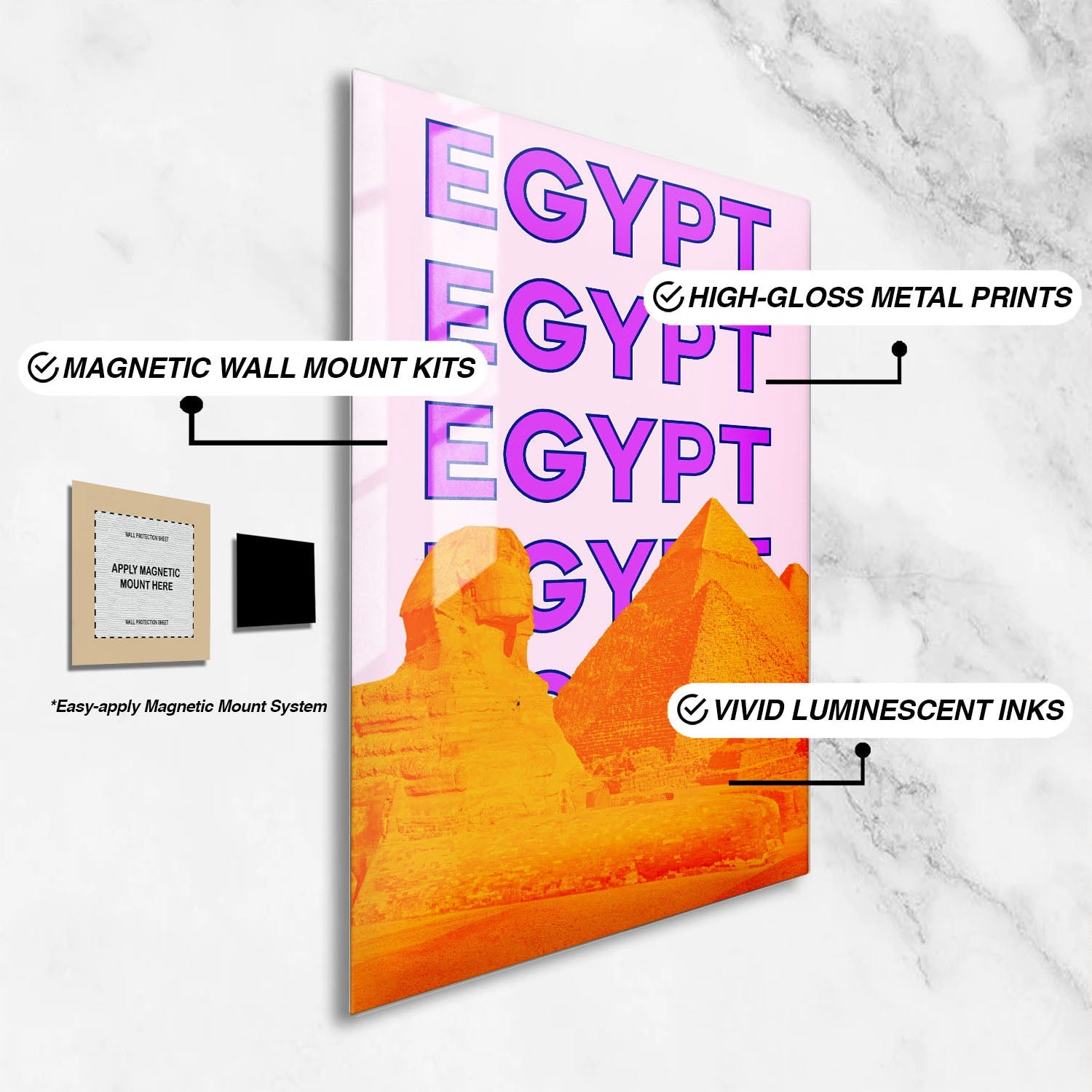 Wes Co Gallery Metal Poster Egypt City Colorful Travel 24" x 36" Home Goods - Travel Illustrations Edge to edge Metal Art Print