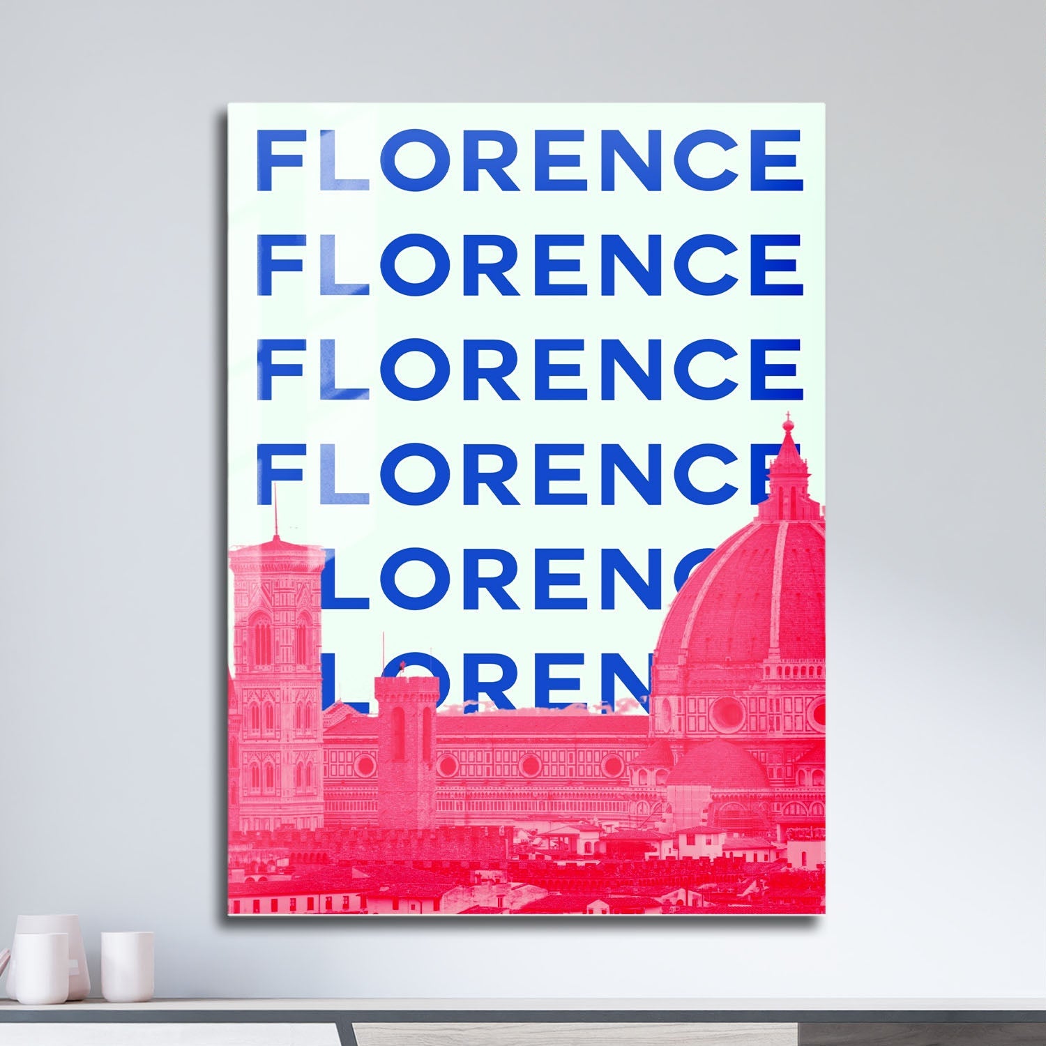 Wes Co Gallery Metal Poster Florence City Colorful Travel 11" x 17" Home Goods - Travel Illustrations Edge to edge Metal Art Print