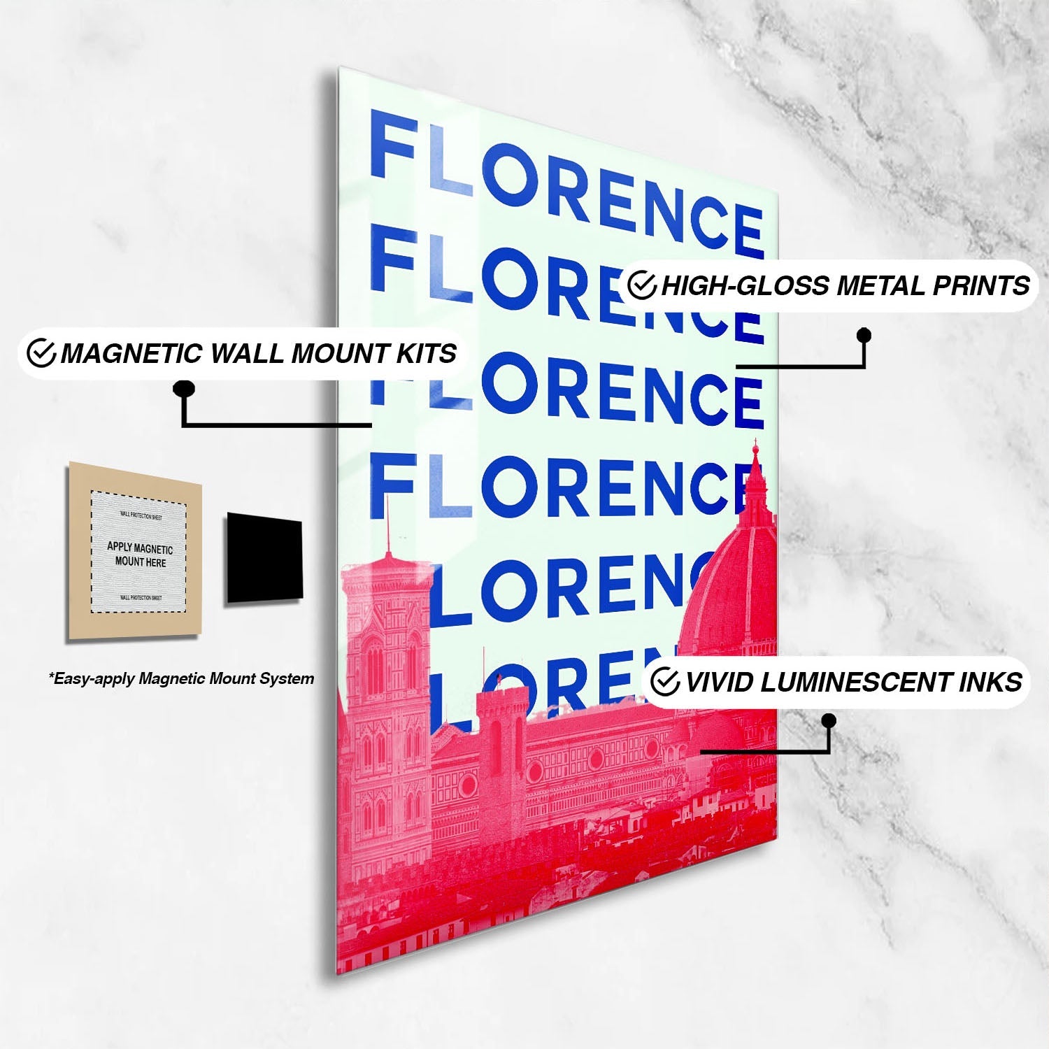 Wes Co Gallery Metal Poster Florence City Colorful Travel 24" x 36" Home Goods - Travel Illustrations Edge to edge Metal Art Print