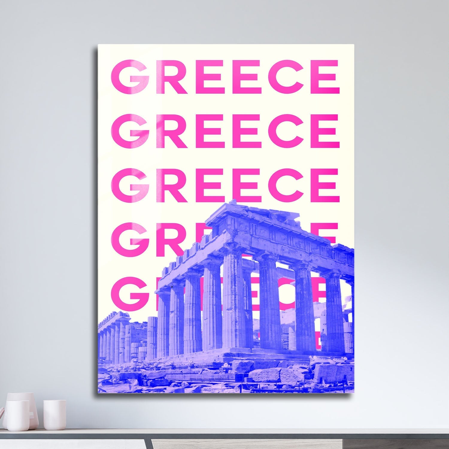 Wes Co Gallery Metal Poster Greece City Colorful Travel 11" x 17" Home Goods - Travel Illustrations Edge to edge Metal Art Print