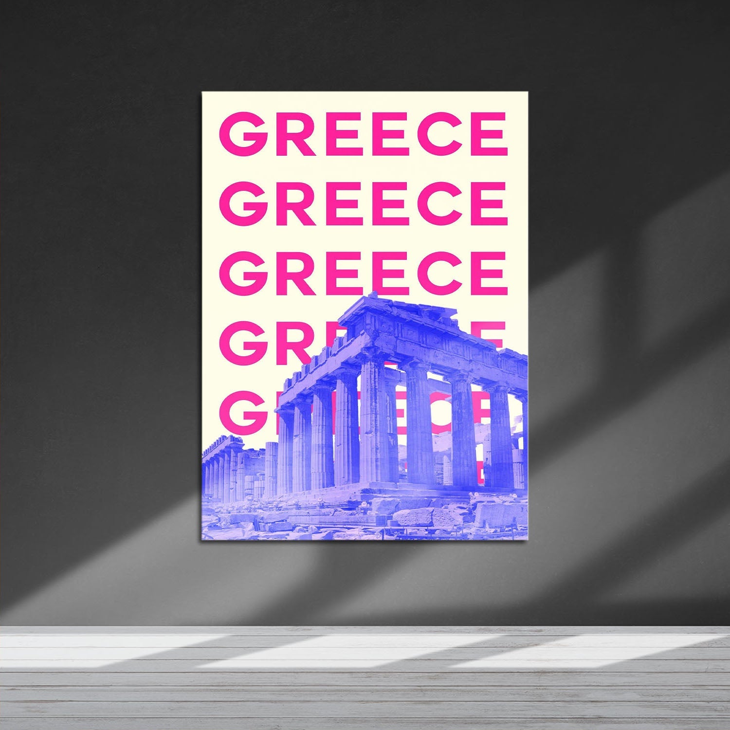 Wes Co Gallery Metal Poster Greece City Colorful Travel 16" x 24" Home Goods - Travel Illustrations Edge to edge Metal Art Print