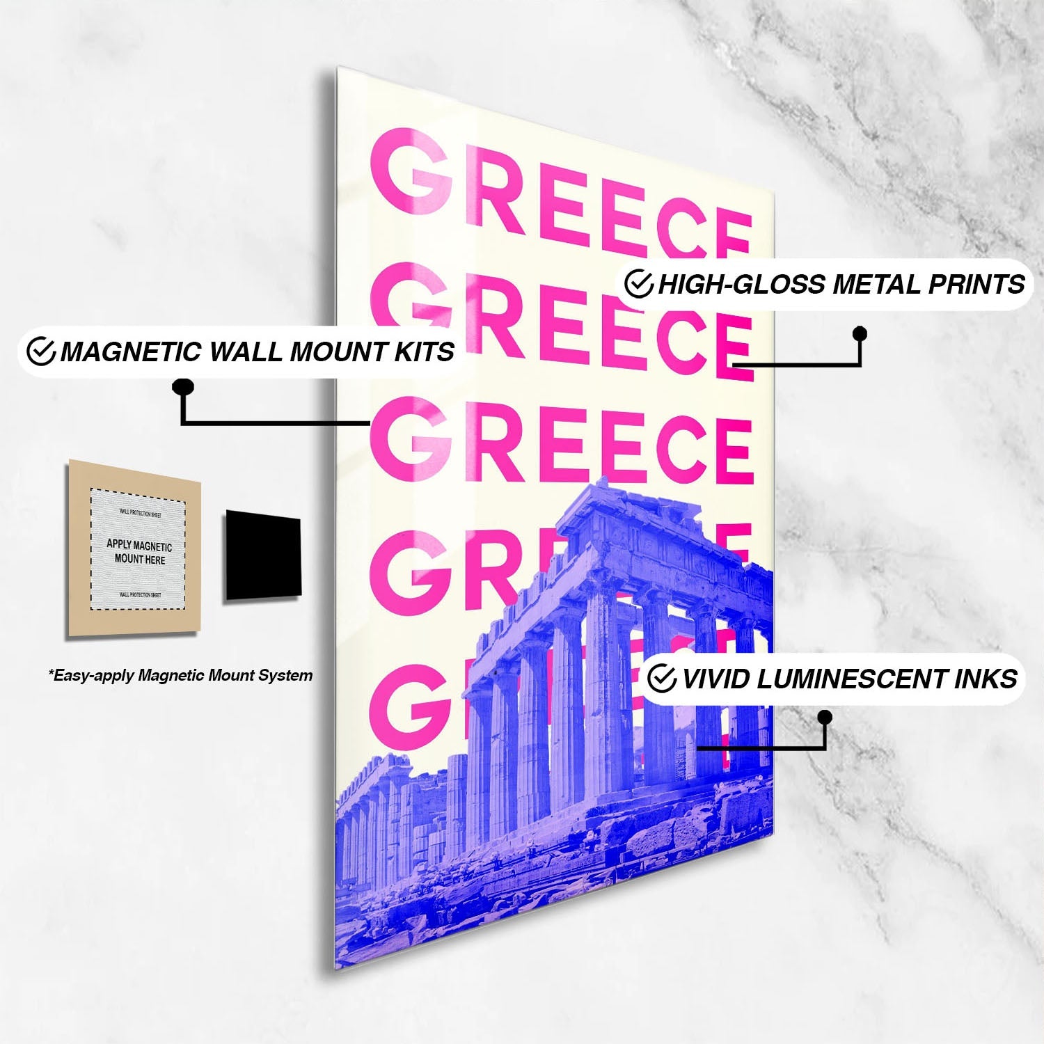 Wes Co Gallery Metal Poster Greece City Colorful Travel 24" x 36" Home Goods - Travel Illustrations Edge to edge Metal Art Print