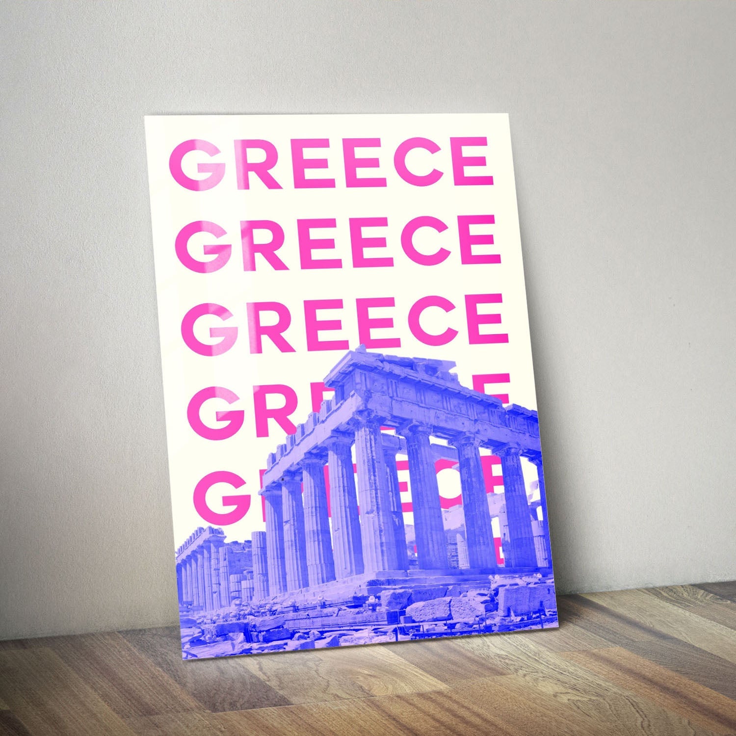 Wes Co Gallery Metal Poster Greece City Colorful Travel 11" x 14" Home Goods - Travel Illustrations Edge to edge Metal Art Print