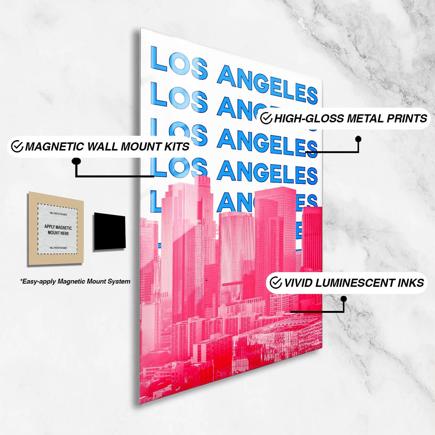 Wes Co Gallery Metal Poster Los Angeles City Colorful Travel 24" x 36" Home Goods - Travel Illustrations Edge to edge Metal Art Print