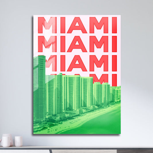 Wes Co Gallery Metal Poster Miami City Colorful Travel 11" x 17" Home Goods - Travel Illustrations Edge to edge Metal Art Print