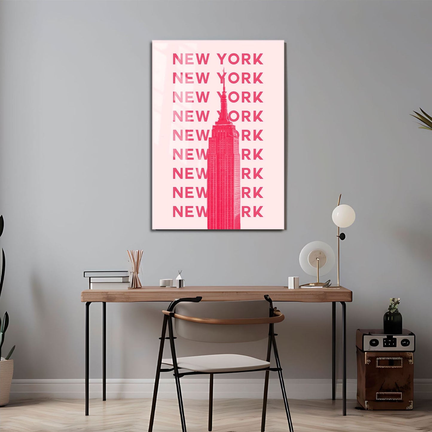 Wes Co Gallery Metal Poster Pink New York City Colorful Travel 24" x 36" Home Goods - Travel Illustrations Edge to edge Metal Art Print