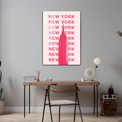 Wes Co Gallery Metal Poster Pink New York City Colorful Travel 24" x 36" Home Goods - Travel Illustrations Edge to edge Metal Art Print