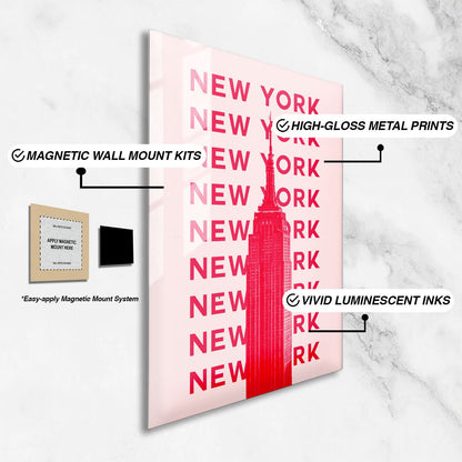 Wes Co Gallery Metal Poster Pink New York City Colorful Travel 24" x 36" Home Goods - Travel Illustrations Edge to edge Metal Art Print