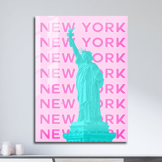 Wes Co Gallery Metal Poster Statue of Liberty NY City Colorful Travel 11" x 17" Home Goods - Travel Illustrations Edge to edge Metal Art Print