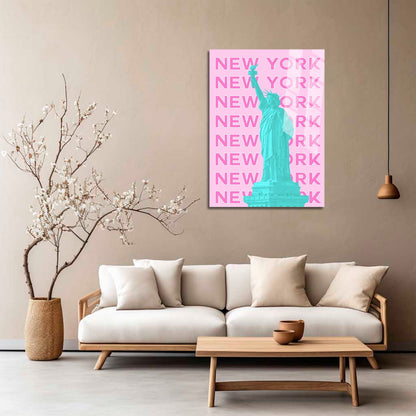 Wes Co Gallery Metal Poster Statue of Liberty NY City Colorful Travel 5" x 7" Home Goods - Travel Illustrations Edge to edge Metal Art Print