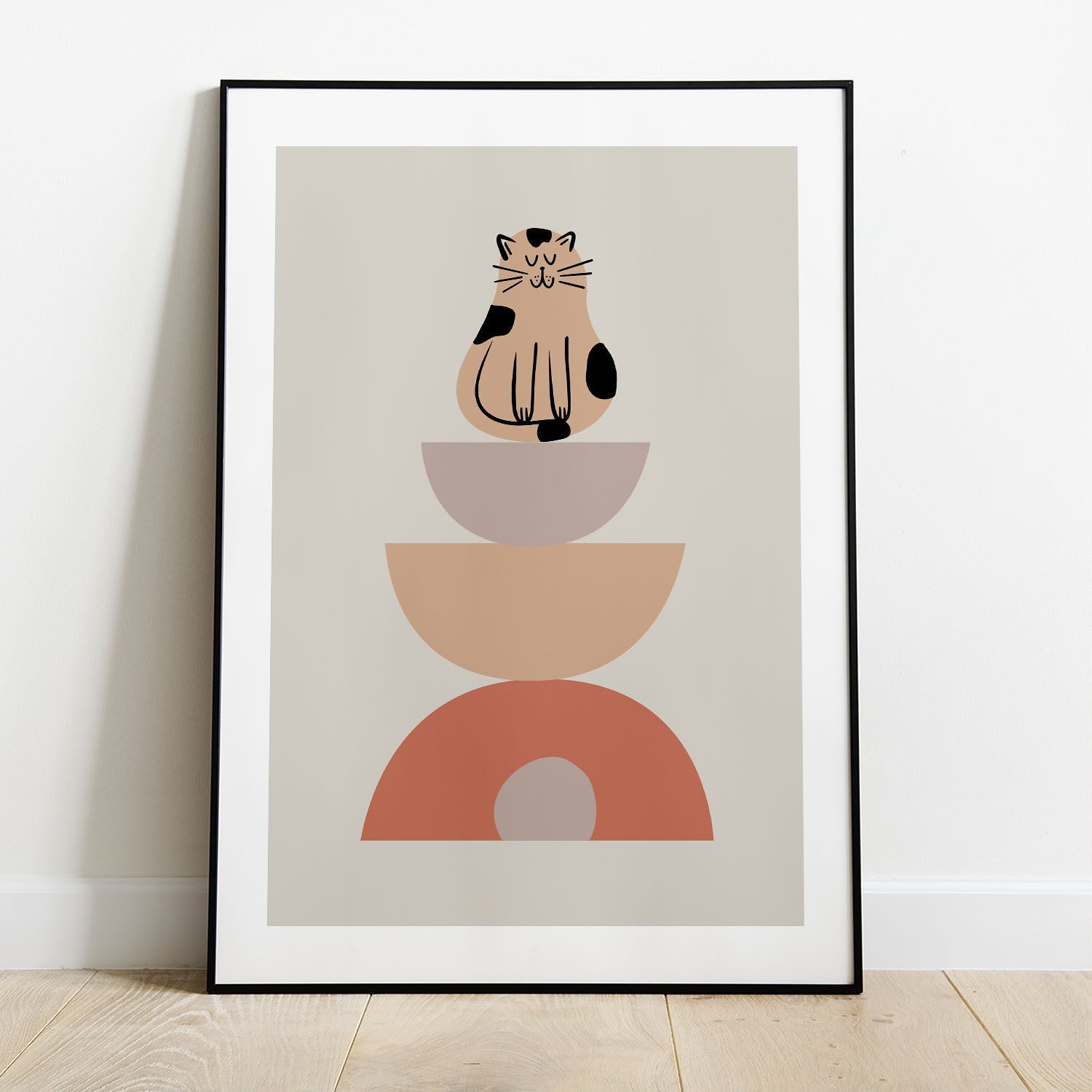 Wes Co Gallery Poster Minimalist Cat and Bowls Poster 8 x 10" Home Goods - Coffee  Art Print