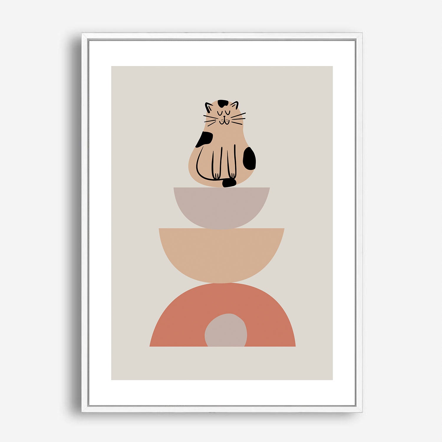 Wes Co Gallery Poster Minimalist Cat and Bowls Poster 5 x 7" Home Goods - Coffee  Art Print