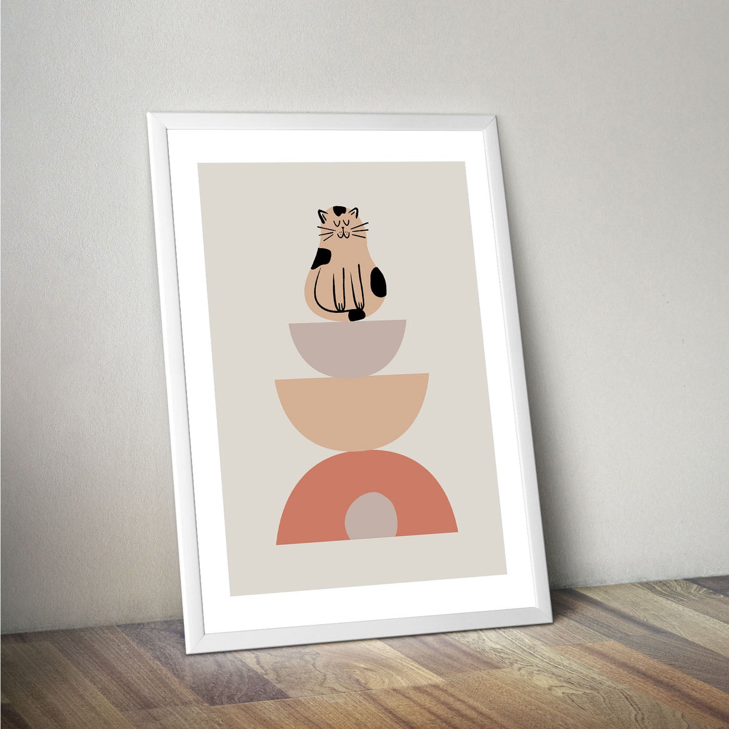 Wes Co Gallery Poster Minimalist Cat and Bowls Poster 16 x 20" Home Goods - Coffee  Art Print