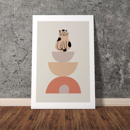 Wes Co Gallery Poster Minimalist Cat and Bowls Poster 11 x 17" Home Goods - Coffee  Art Print