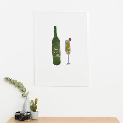 Wes Co Gallery Poster Bottle & Glass 16 x 20" Home Goods - Coffee  Art Print