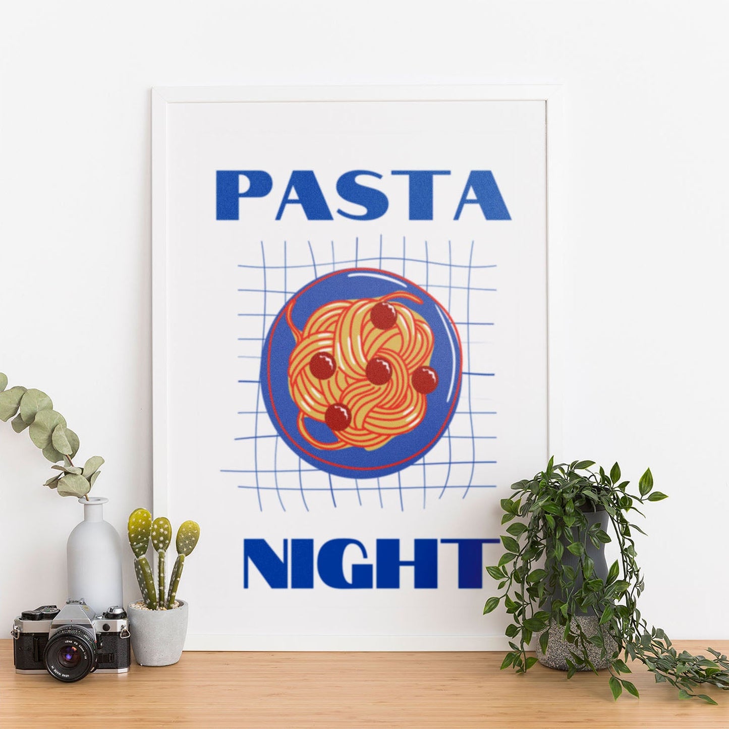 Wes Co Gallery Poster Pasta Night Blue 12 x 16" Home Goods - Coffee  Art Print