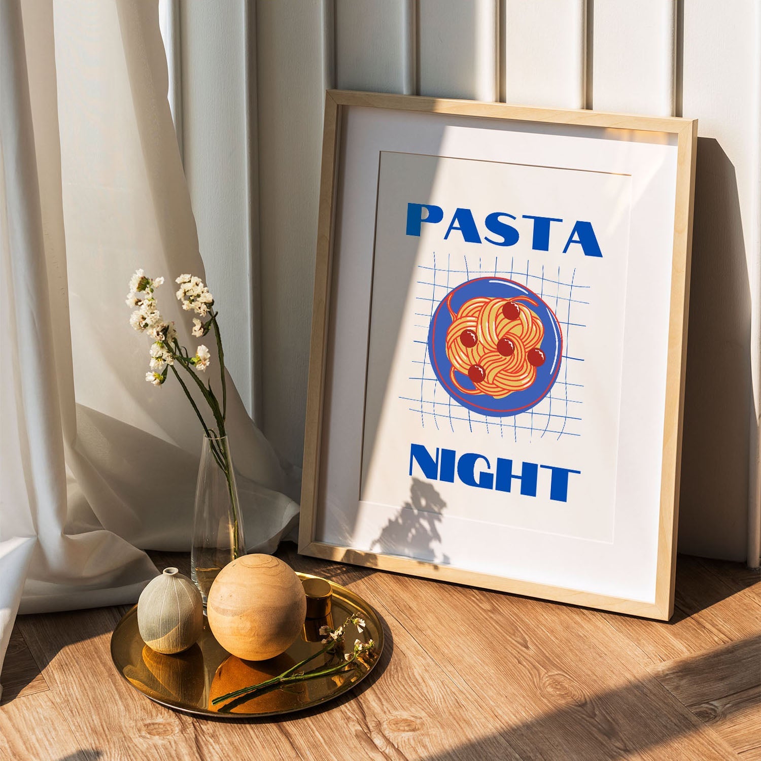 Wes Co Gallery Poster Pasta Night Blue 5 x 7" Home Goods - Coffee  Art Print