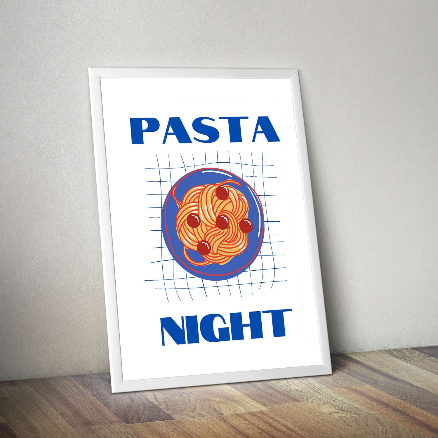 Wes Co Gallery Poster Pasta Night Blue 16 x 20" Home Goods - Coffee  Art Print