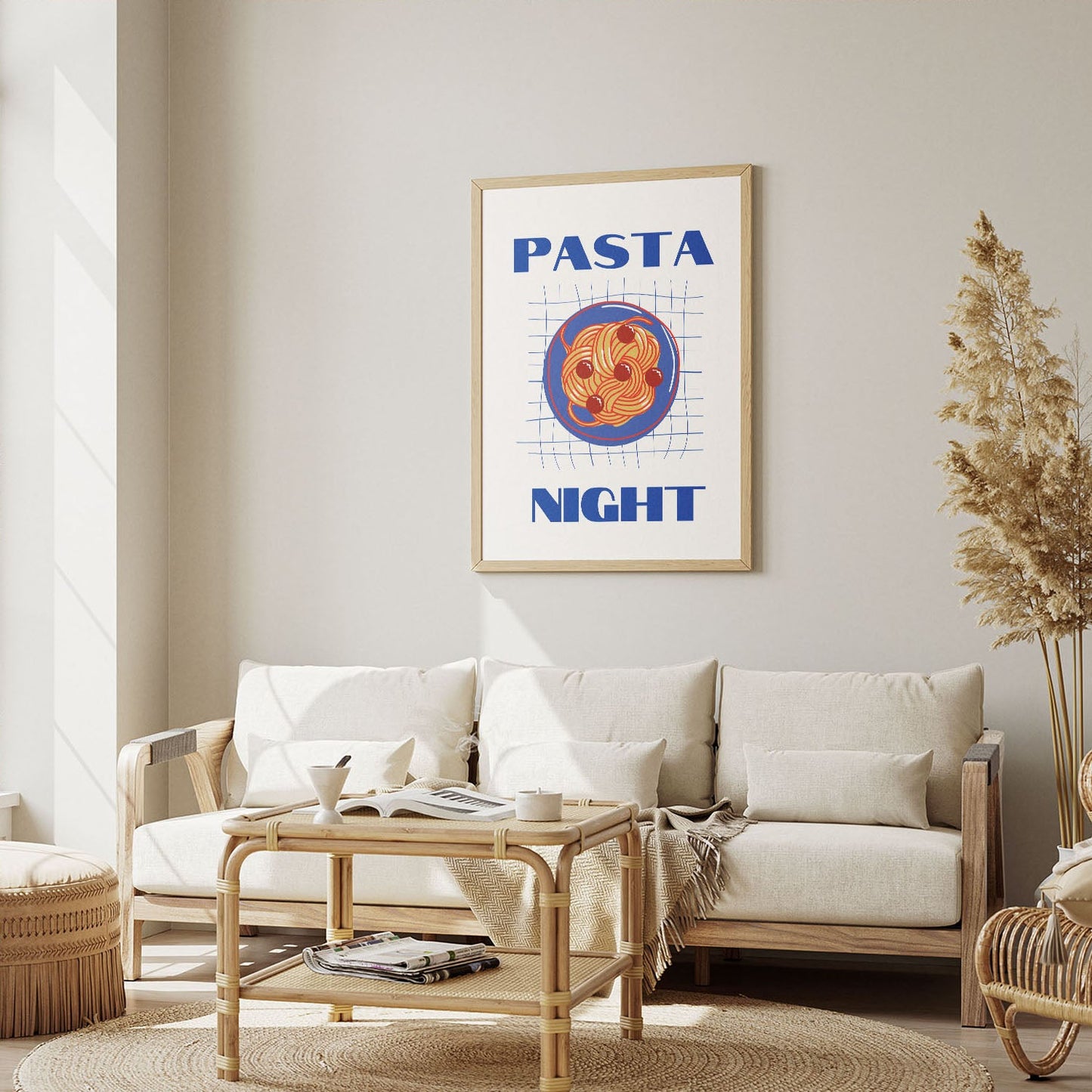 Wes Co Gallery Poster Pasta Night Blue 12 x 16" Home Goods - Coffee  Art Print