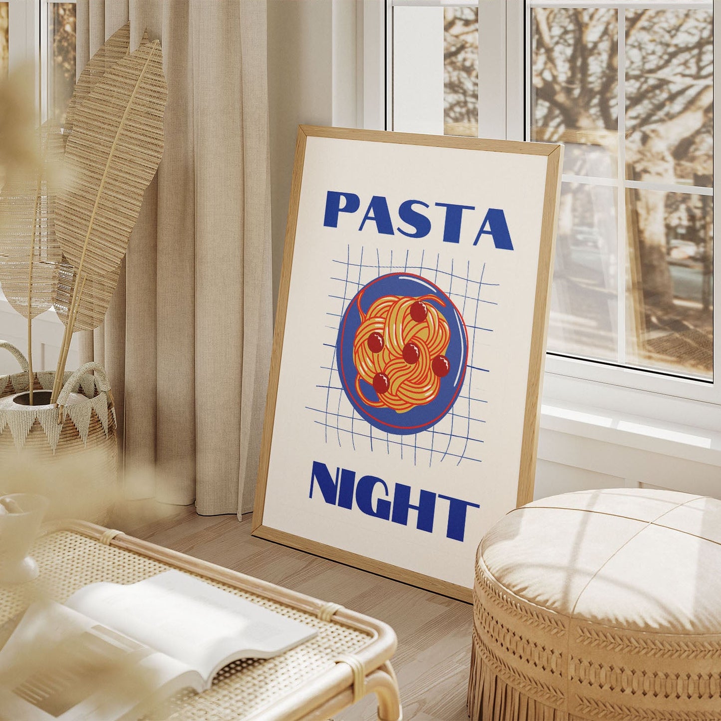 Wes Co Gallery Poster Pasta Night Blue 11 x 17" Home Goods - Coffee  Art Print