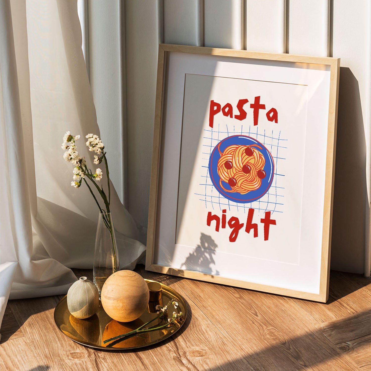 Wes Co Gallery Poster Pasta Night Red 5 x 7" Home Goods - Coffee  Art Print