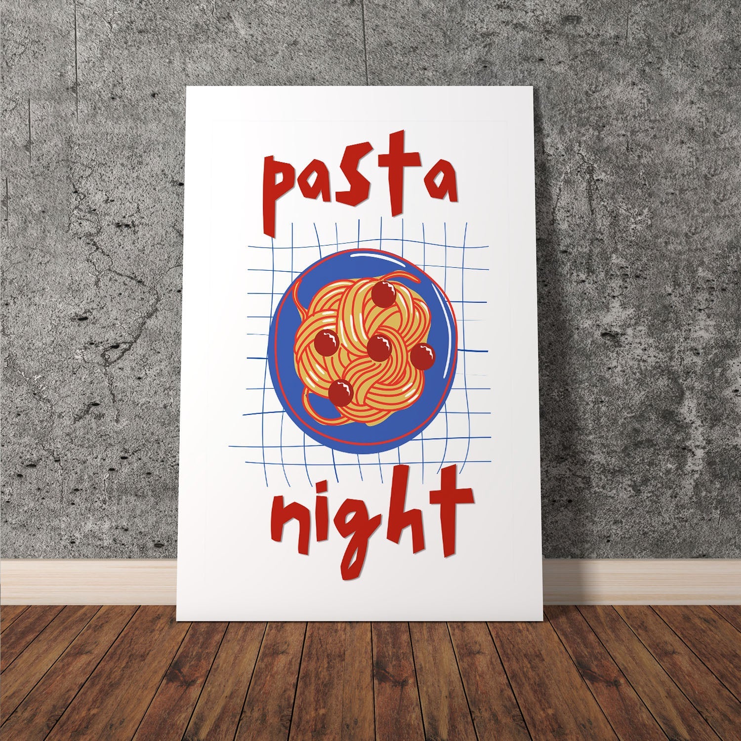 Wes Co Gallery Poster Pasta Night Red 11 x 17" Home Goods - Coffee  Art Print