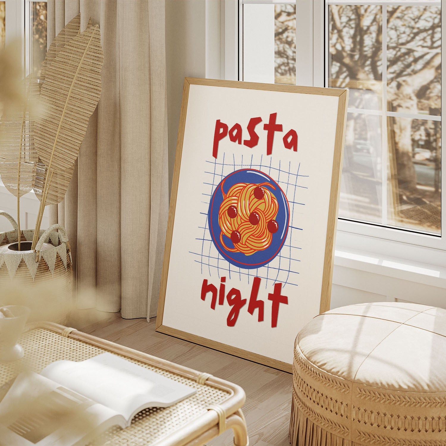 Wes Co Gallery Poster Pasta Night Red 11 x 17" Home Goods - Coffee  Art Print