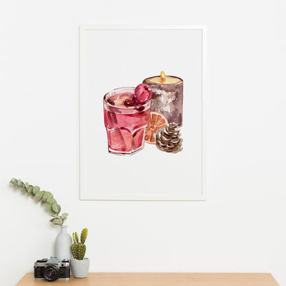 Wes Co Gallery Poster Cozy Candle and Cocktail 16 x 20" Home Goods - Coffee  Art Print