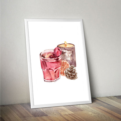 Wes Co Gallery Poster Cozy Candle and Cocktail 16 x 20" Home Goods - Coffee  Art Print