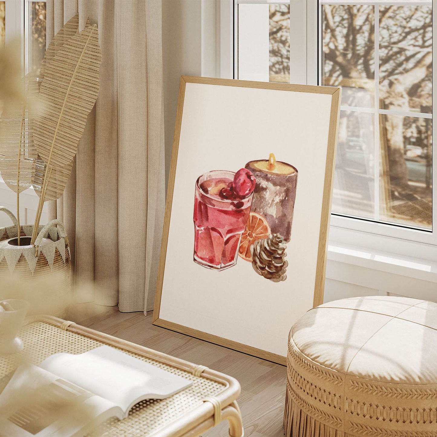 Wes Co Gallery Poster Cozy Candle and Cocktail 11 x 17" Home Goods - Coffee  Art Print