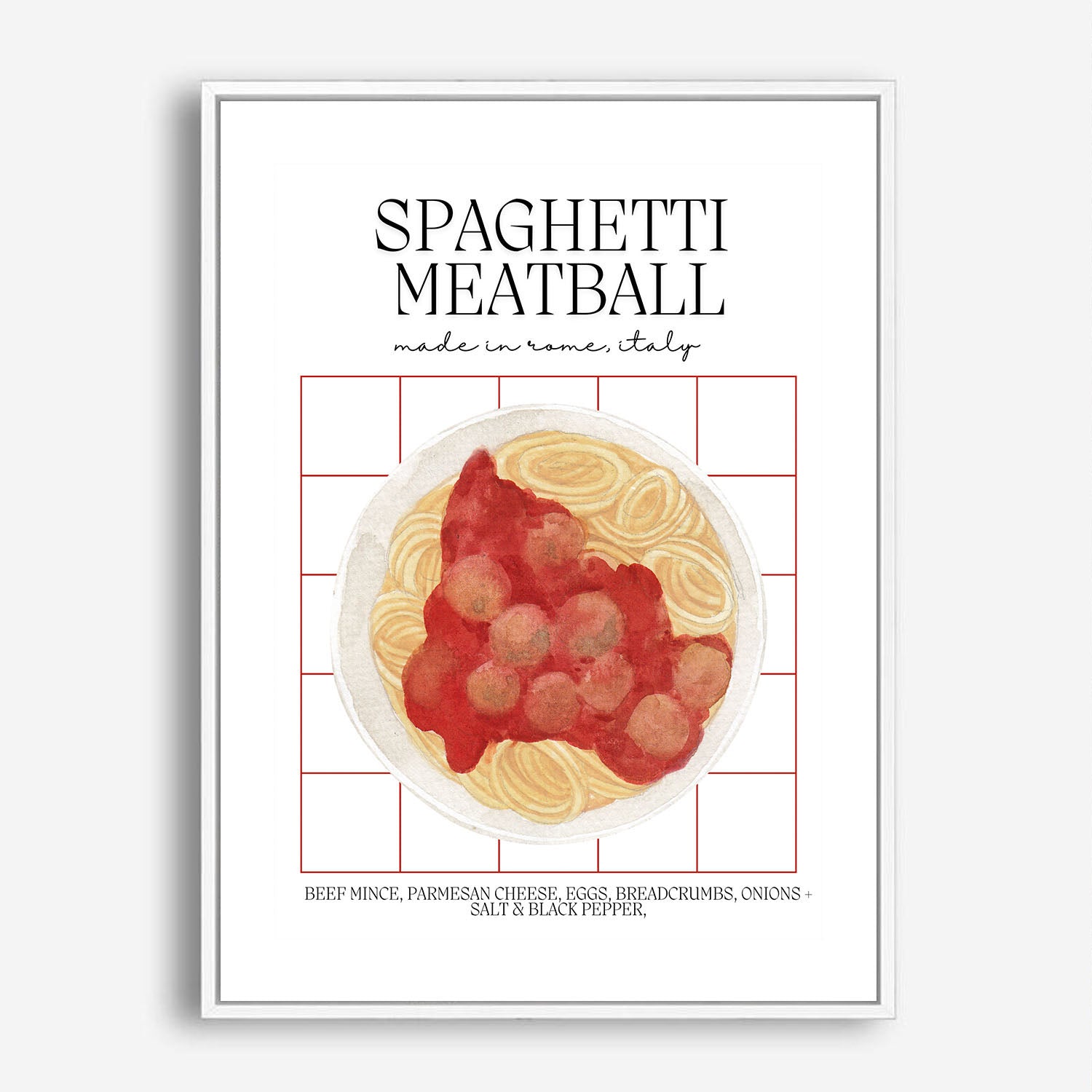 Wes Co Gallery Poster Classic Spaghetti & Meatballs 5 x 7" Home Goods - Coffee  Art Print