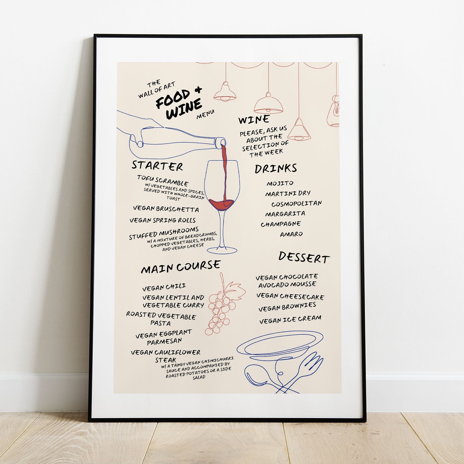 Wes Co Gallery Poster Elegant Food & Wine Menu 8 x 10" Home Goods - Coffee  Art Print